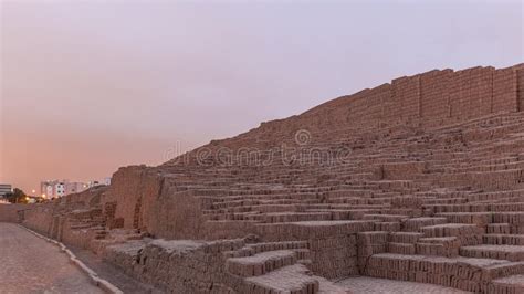 Pyramid of Huaca Pucllana Day To Night Timelapse, Pre Inca Culture Ceremonial Building Ruins in ...