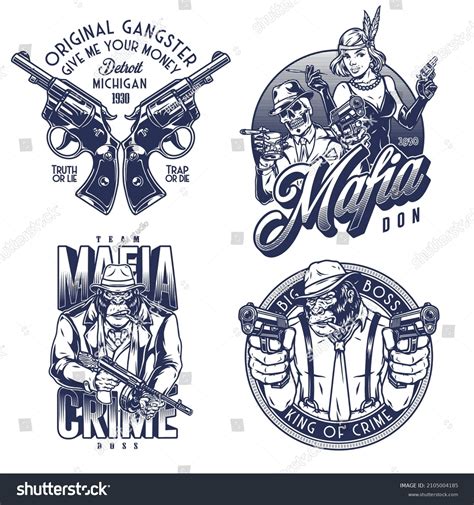 Mafia Black White Vintage Labels Set Stock Vector (Royalty Free ...