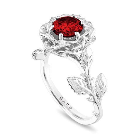 Platinum Red Diamond Floral Engagement Ring, Rose Flower Ring, Unique 0 ...