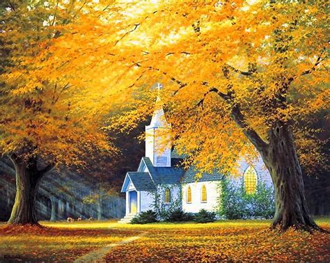 Church in Park, fall, autumn, seasonal, leaves, colors, trees, HD wallpaper | Peakpx