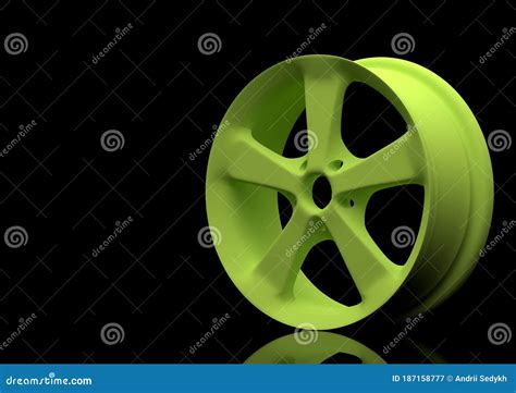 Aluminium Alloy Car Wheel. Green Alloy Rim for Car, Tracks on Black ...