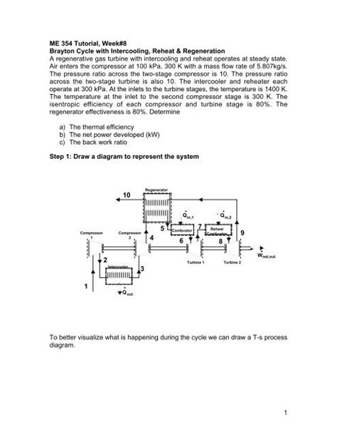 1 ME 354 Tutorial, Week#8 Brayton Cycle with Intercooling, Reheat ...