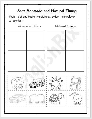 Sorting Natural and Manmade Materials Worksheet - EnglishBix