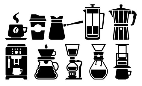 Set of black and white illustrations methods of making coffee 7794424 Vector Art at Vecteezy