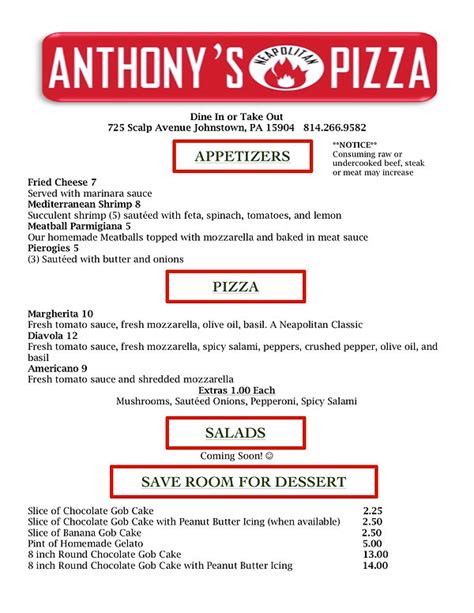 Menu | Anthonys