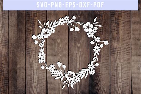 Flower Wreath SVG Cut File, Laurel Papercut, DXF, PDF, PNG