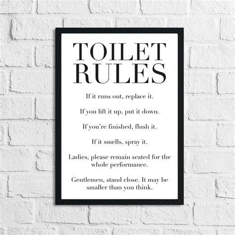 Toilet Rules Funny Humorous Bathroom Wall Decor Print ...