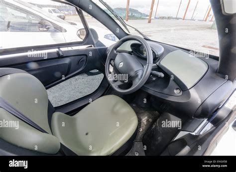 Interior of a Renault Twizy, a two seater electric vehicle designed for ...