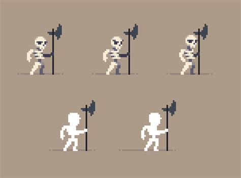 an old pixel art video game character with different poses and expressions, including the ...