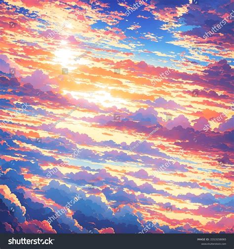 Illustration Cloudy Sky Anime Style Sunset Stock Illustration 2313158065 | Shutterstock