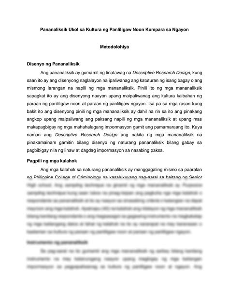 SOLUTION: Metodolohiya pananaliksik tungkol sa panliligaw noon at ngayon - Studypool