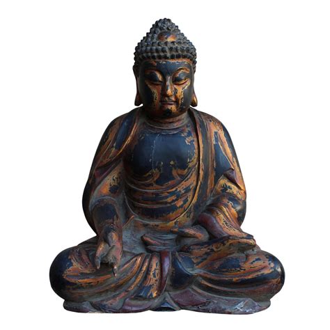 Chinese Golden Brown Wooden Meditation Sitting Buddha Statue | Chairish