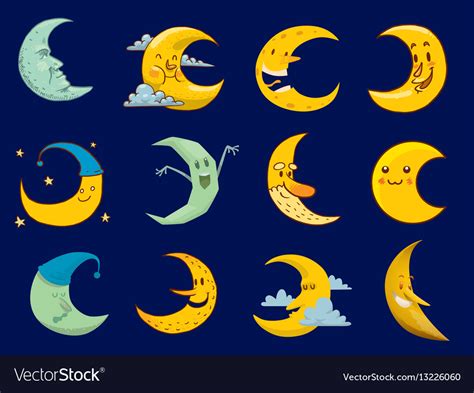 Different moon cartoon face month Royalty Free Vector Image