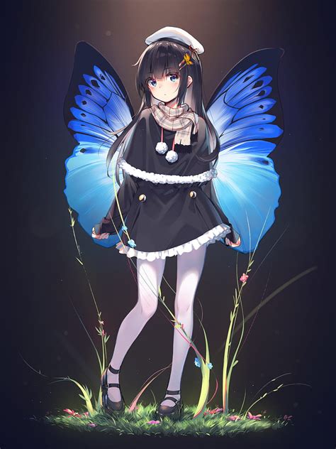 Anime Girl With Butterfly Wings Drawing