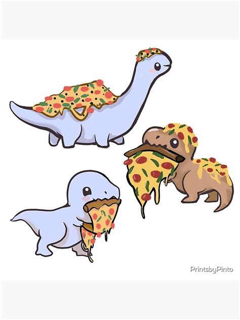 "Dinosaurs Love Eating Pizza - chibi dinosaur Pizza party" Poster for ...