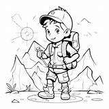 Premium Vector  Coloring Page Outline Of A Boy hiking In The Mountains sketch template