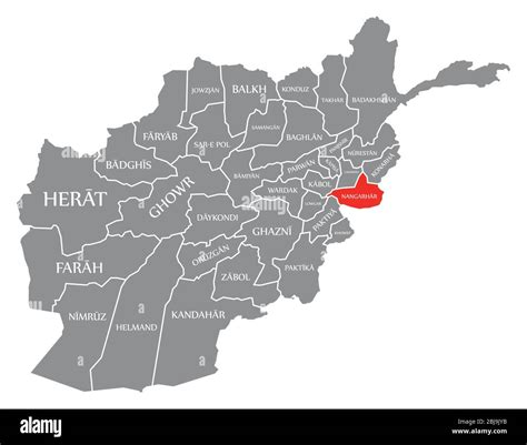 Nangarhar red highlighted in map of Afghanistan Stock Vector Image ...