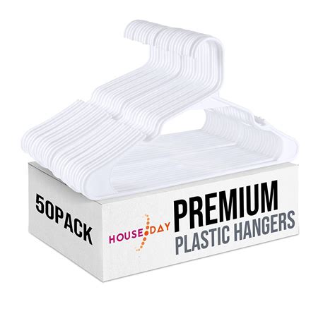 HOUSE DAY Adults Plastic Hangers ( New Model )-50 Pack- White Plastic Clothes Hangers for Skirt ...