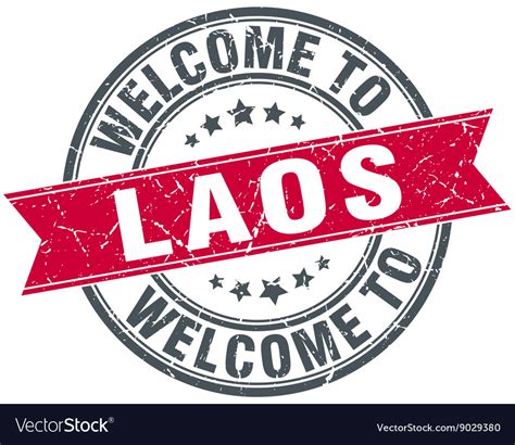 Welcome to laos red round vintage stamp Royalty Free Vector