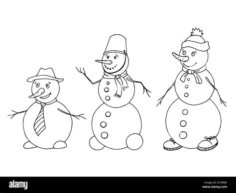 Snowman graphic art black white sketch isolated illustration vector ...