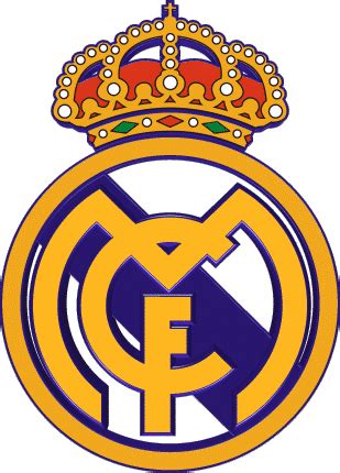 the real madrid crest is shown in purple and yellow with a crown on it ...