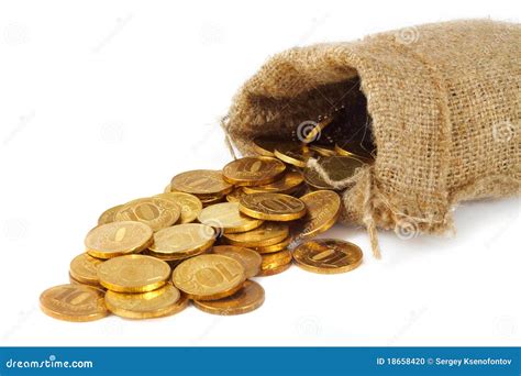 Bag with gold coins stock photo. Image of canvas, business - 18658420