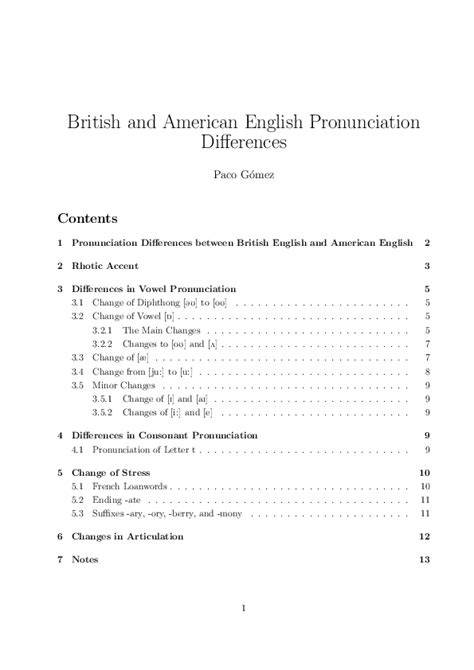 (PDF) British and American English Pronunciation Differences Contents