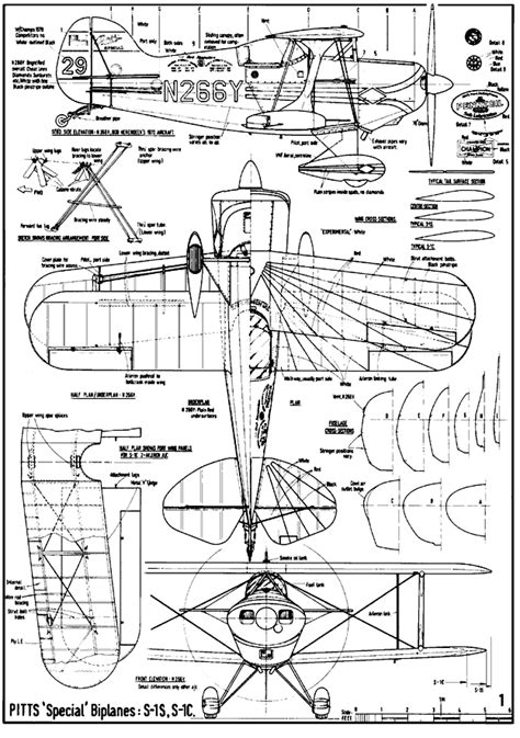 Pitts Special S1-S Three View Drawing and Specifications