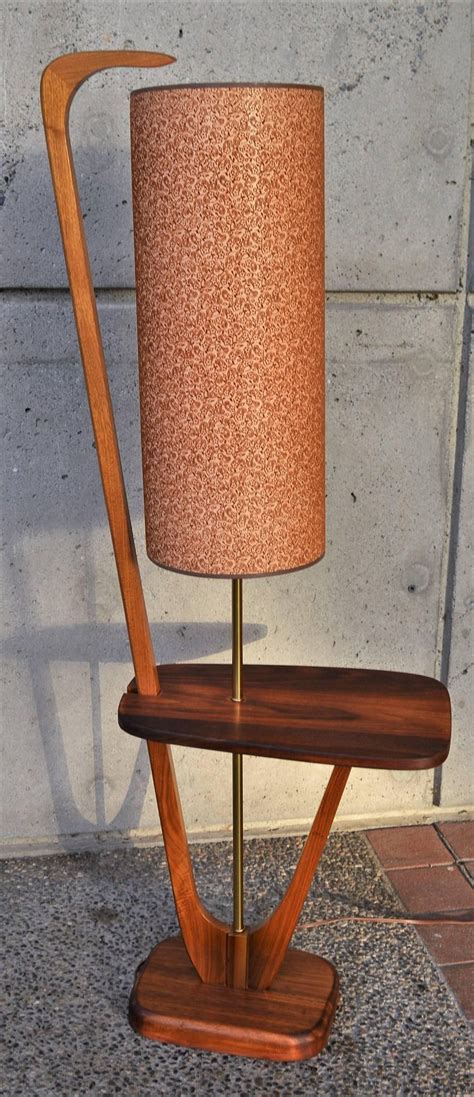 Mid-Century Modern Solid Walnut Floor Lamp w/ Table at 1stdibs