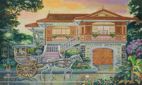 Philippine Ancestral House (Bahay na Bato) oil on canvas 16" x 24" by J.Bulaong 2014 | Filipino ...