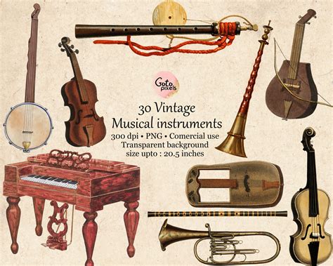 30 Vintage Musical Instruments Cliparts Music Clipart PNG - Etsy