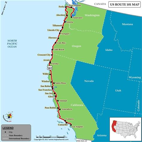 US Route 101 Map for Road Trip, Highway 101 in 2024 | Route, Us route, Highway map