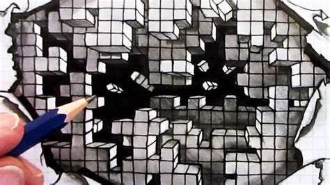 How to Draw an Optical Illusion: Falling Cubes 3D: Hole in Paper - YouTube