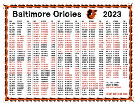 Printable 2023 Baltimore Orioles Schedule