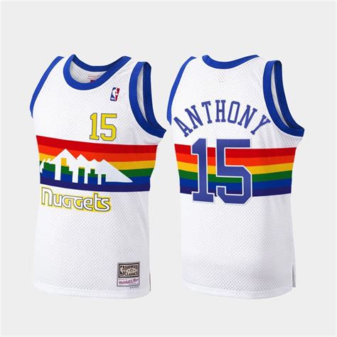 Mens / Youth Carmelo Anthony Denver Nuggets throwback rainbow jersey white