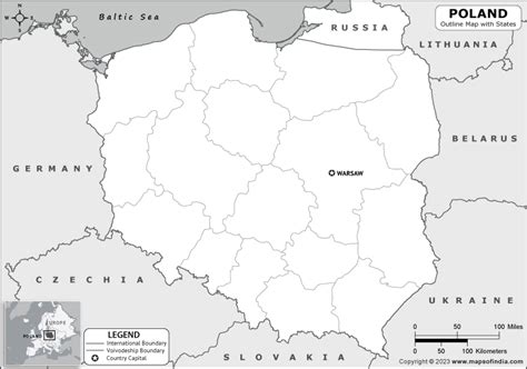 Poland Outline Map | Poland Outline Map with State Boundaries