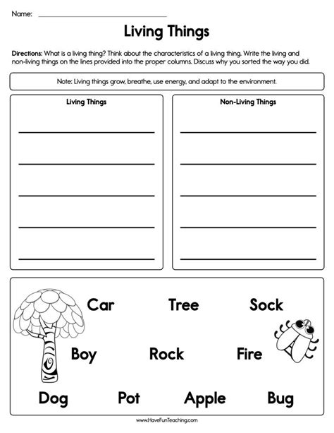 Sorting Characteristics Living Things Worksheet by Teach Simple