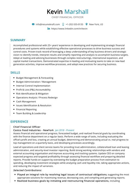 Top 20 Key Chief Financial Officer Resume Skills in 2024 - ResumeKraft