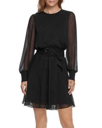 KARL LAGERFELD PARIS Belted Chiffon Dress | Bloomingdale's