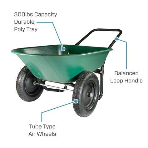 Garden Star Dual Wheel, Poly Tray Yard Rover Wheelbarrow | Bigbigmart.com