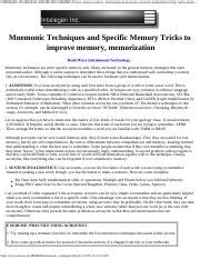 MNEMONIC TECHNIQUES AND SPECIFIC MEMORY Tricks to improve memory memorizati.pdf - MNEMONIC ...