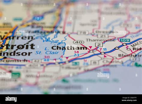 Chatham Ontario Canada shown on a road map or Geography map Stock Photo ...