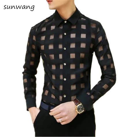 Aliexpress.com : Buy 2018 Spring Men Shirt Korean Mens See ttrough Lace ...