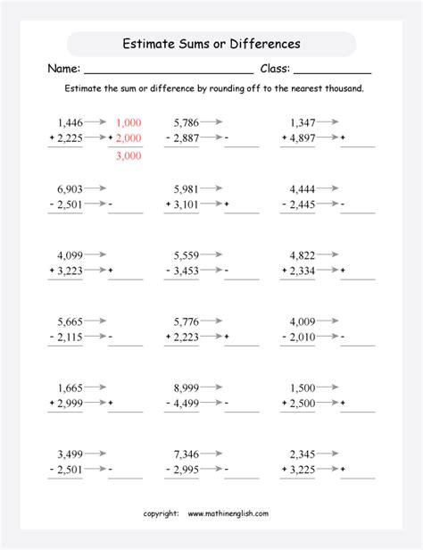 Estimate the sum and differences between 2 4-digit numbers by rounding ...