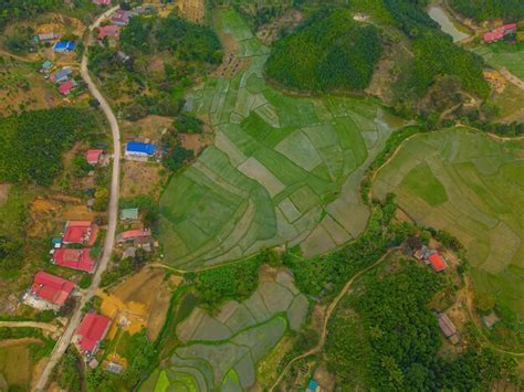 Premium Photo | Top view of rice fields on terraced in highway of yen ...