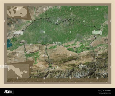 Ferghana, region of Uzbekistan. High resolution satellite map. Corner ...