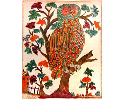 Russian Folk Art Owl Print, Lubok Art, Colorful Antique Owl Art ...