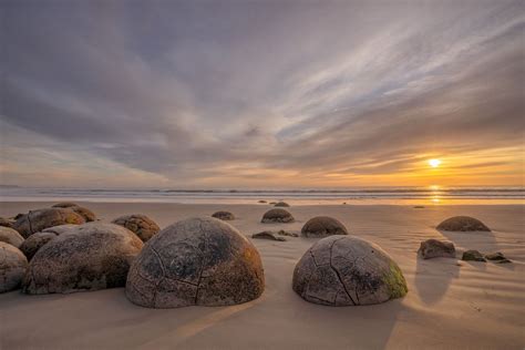 Sunrise, Moeraki Boulders, Koekohe Beach, Otago, South Island, New Zealand | New zealand beach ...