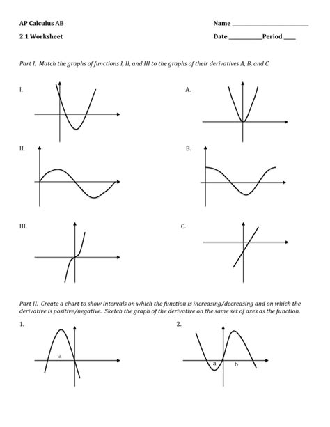 Matching Graphs Of Functions And Their Derivatives Worksheet With ...