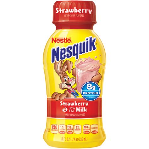 Nesquik Milk Strawberry Lowfat, 8 fl oz (1/2 pt / 236 ml), Artificially Flavored, Calcium ...